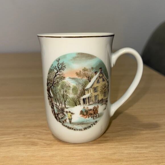 Currier and Ives Four Seasons Mugs Set of 4 VINTAGE - Picture 5 of 5